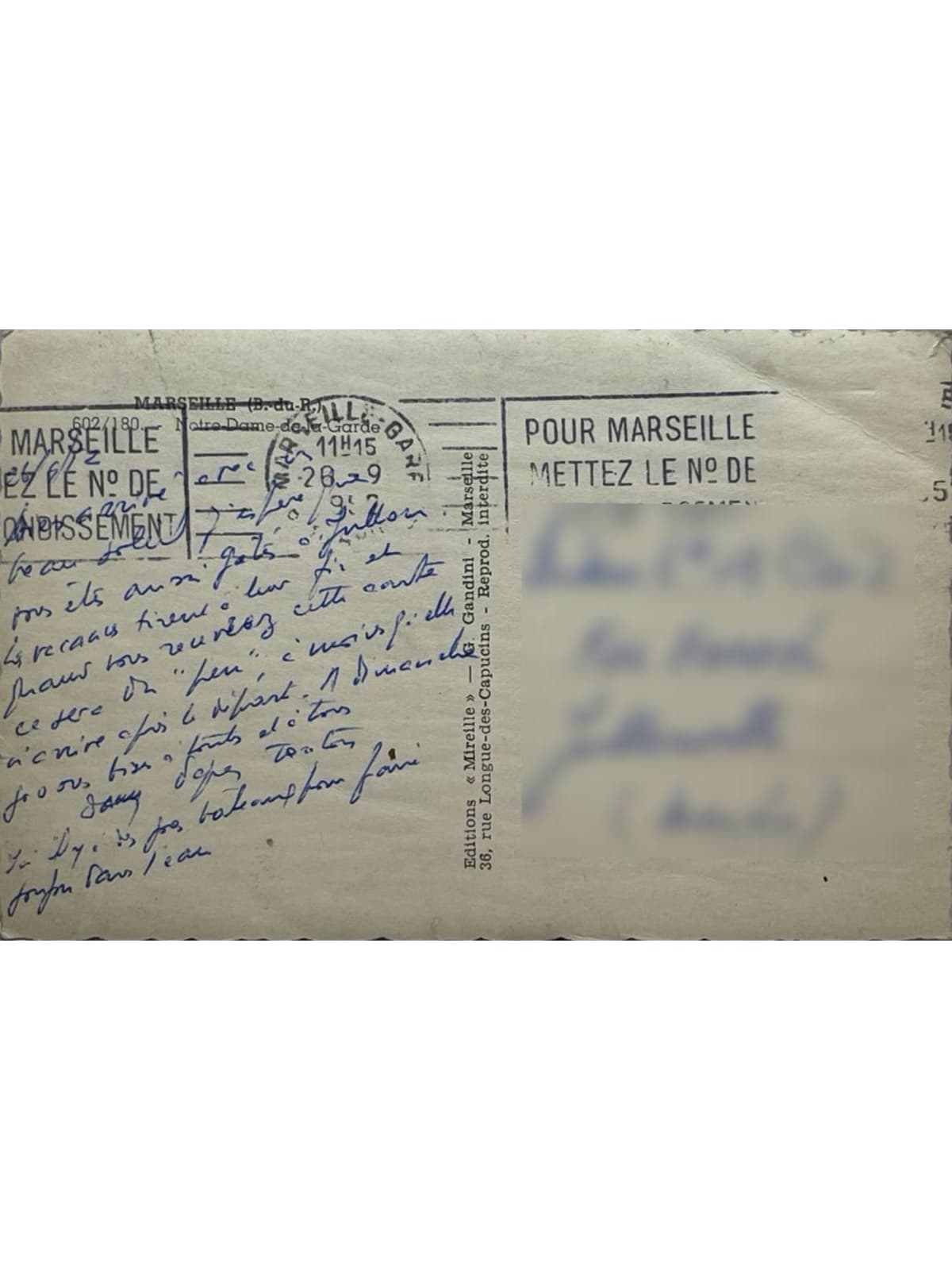 Verso de la carte postale