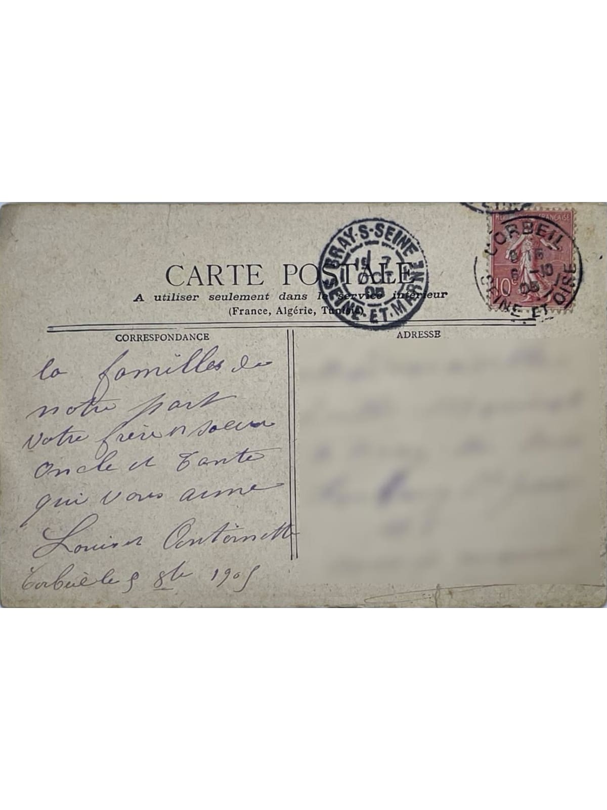 Verso de la carte postale