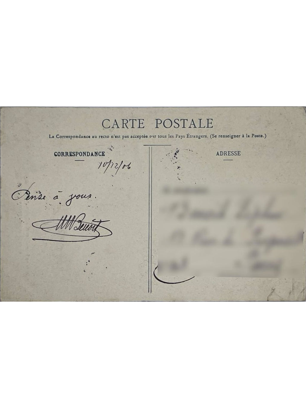 Verso de la carte postale
