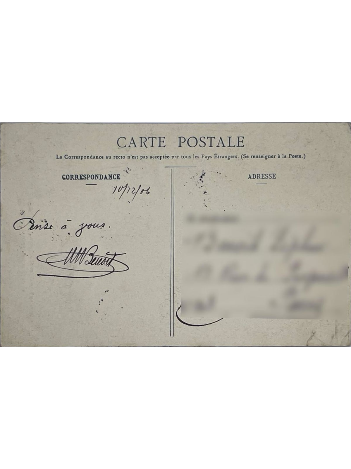 Verso de la carte postale