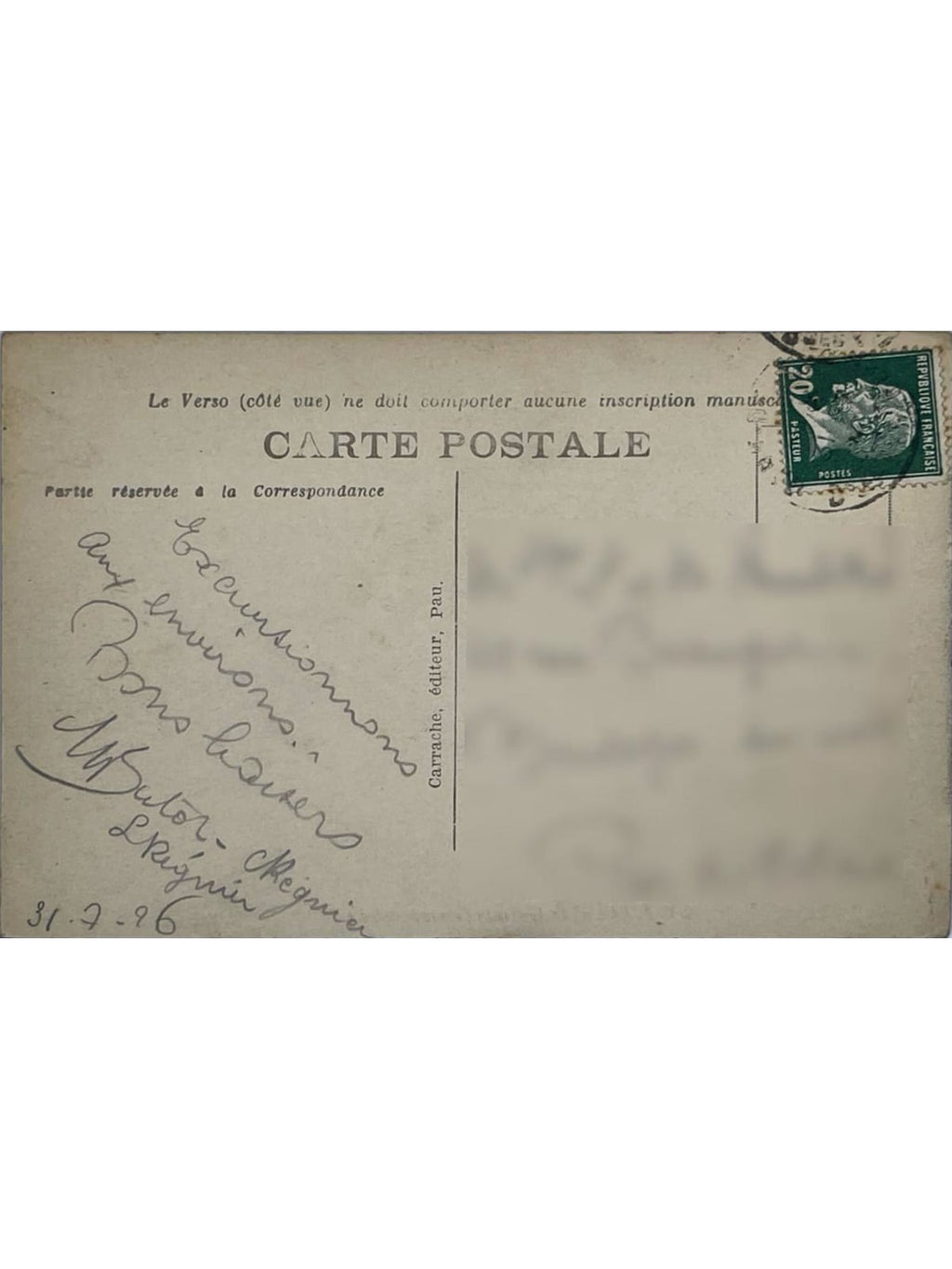 Verso de la carte postale