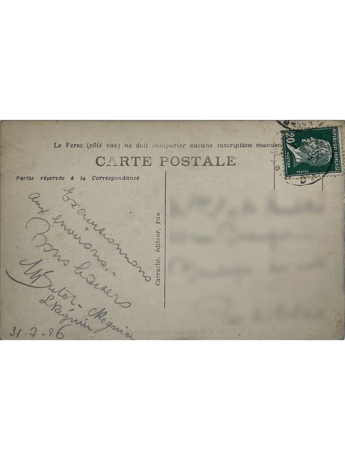 Verso de la carte postale