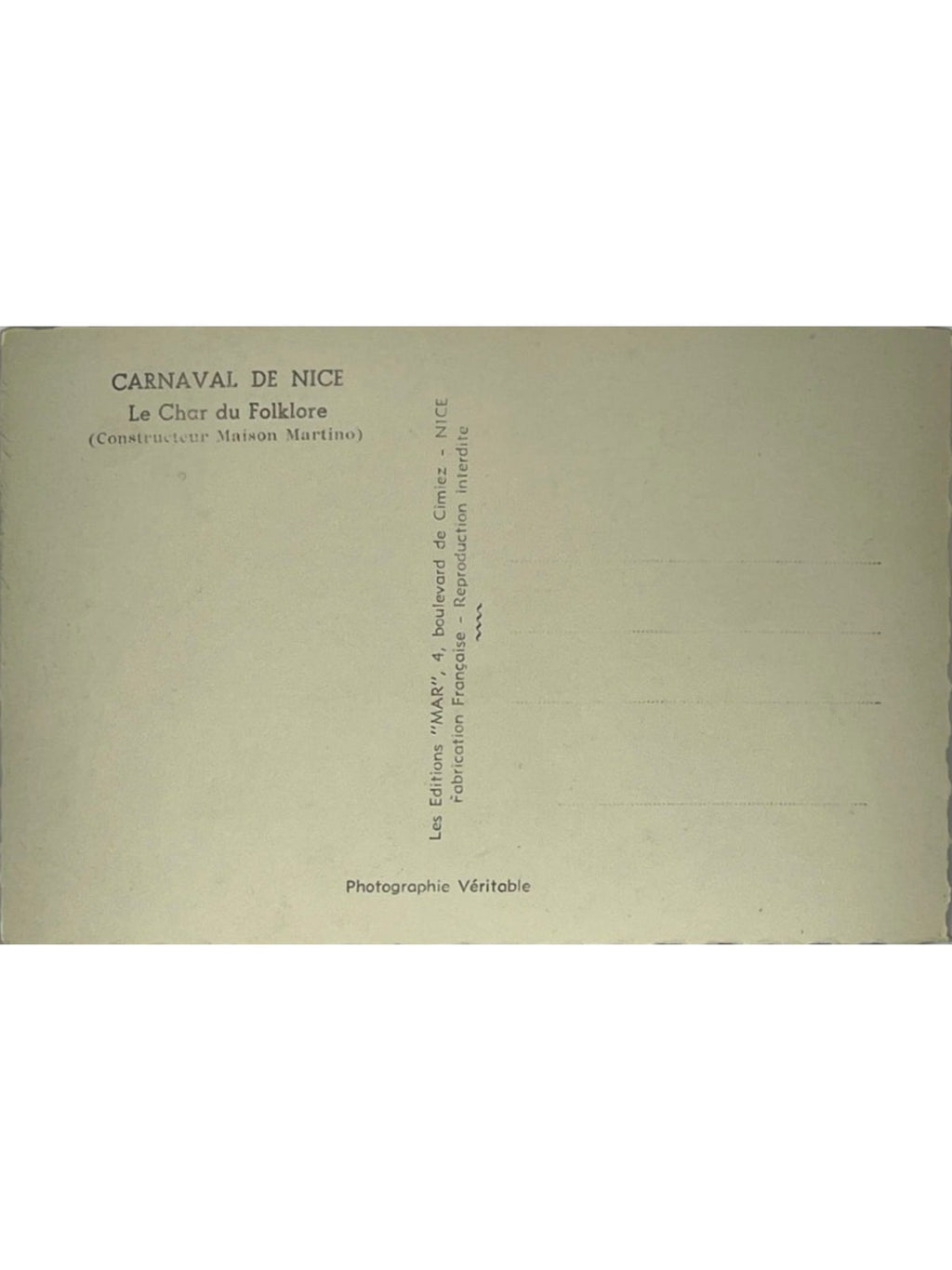 Verso de la carte postale