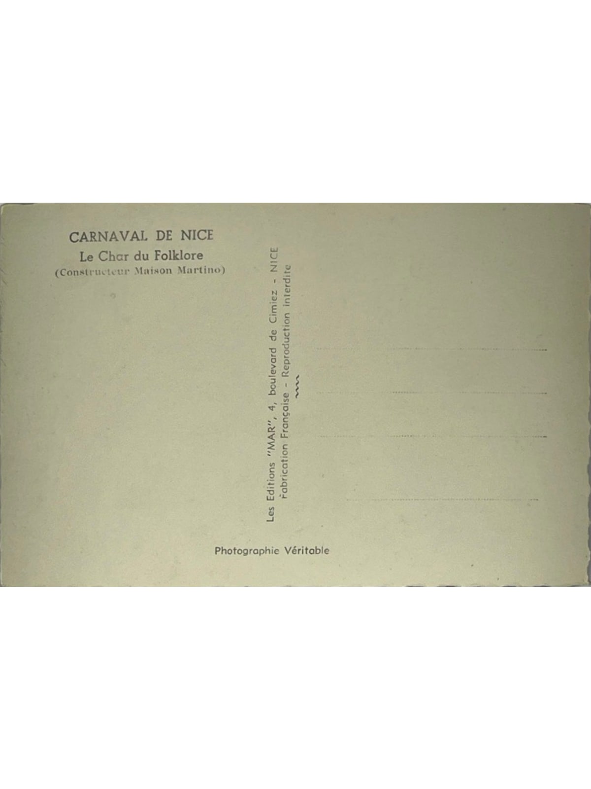 Verso de la carte postale