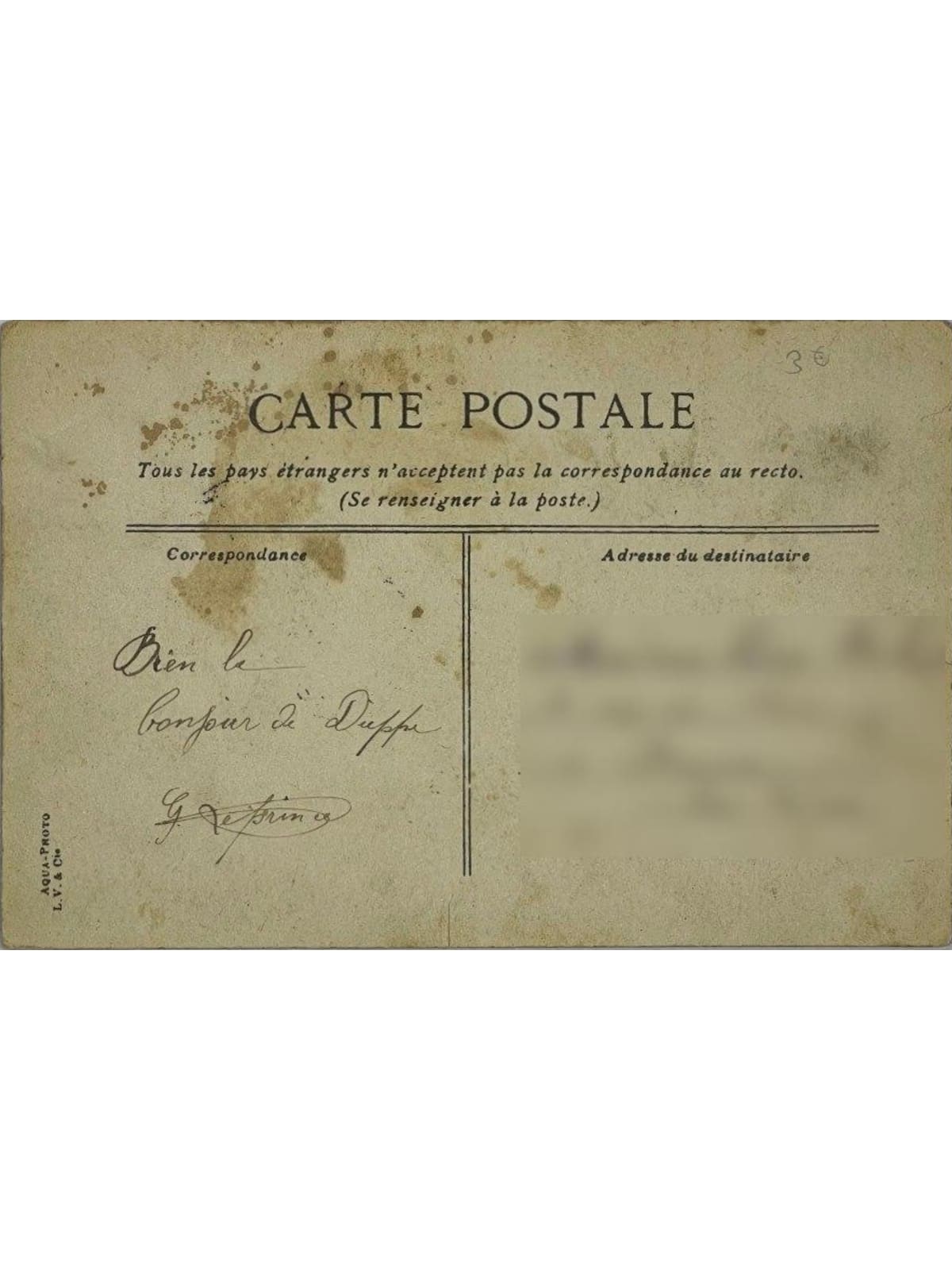 Verso de la carte postale