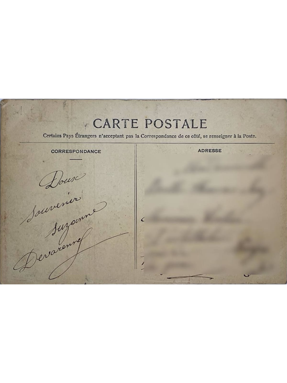 Verso de la carte postale