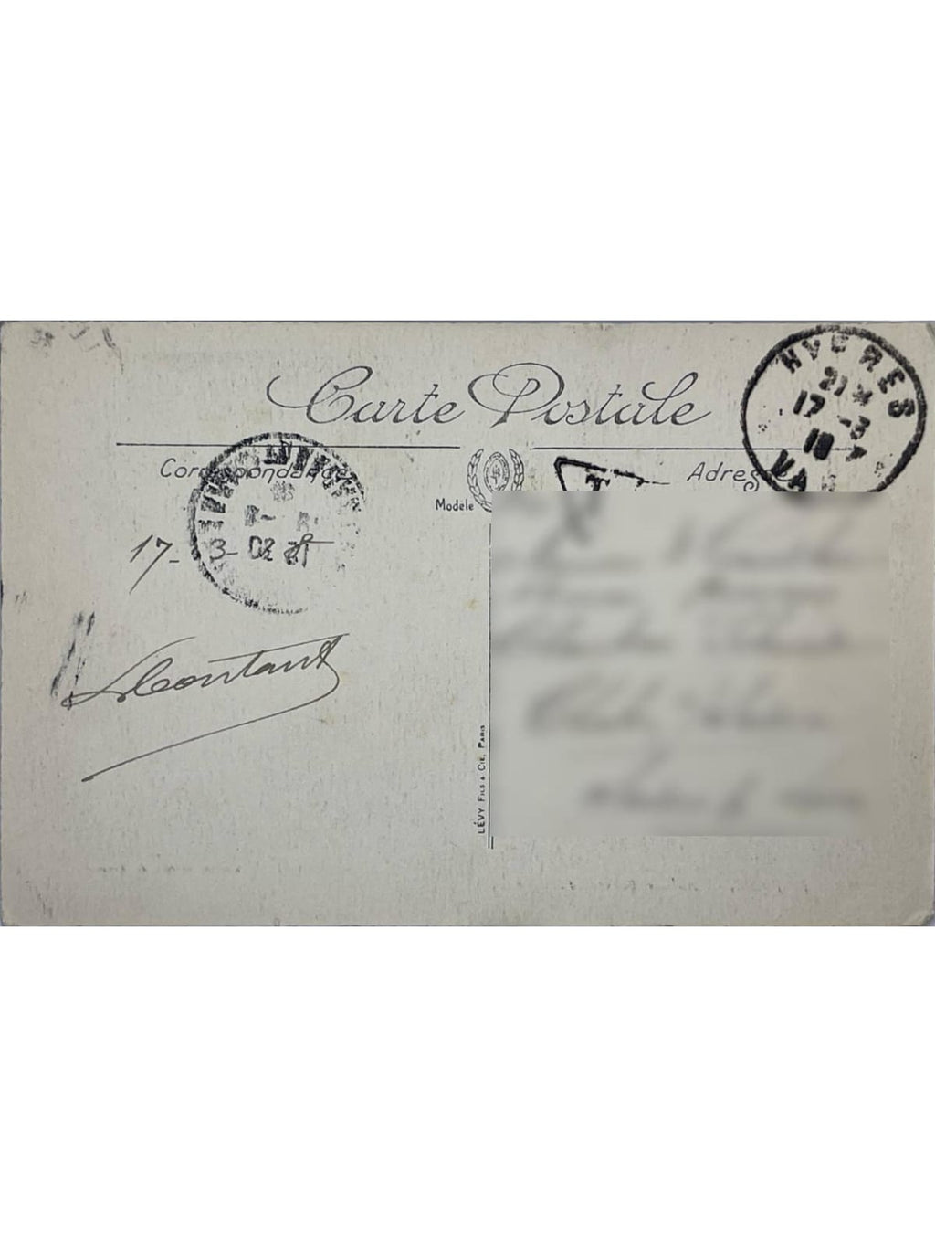 Verso de la carte postale
