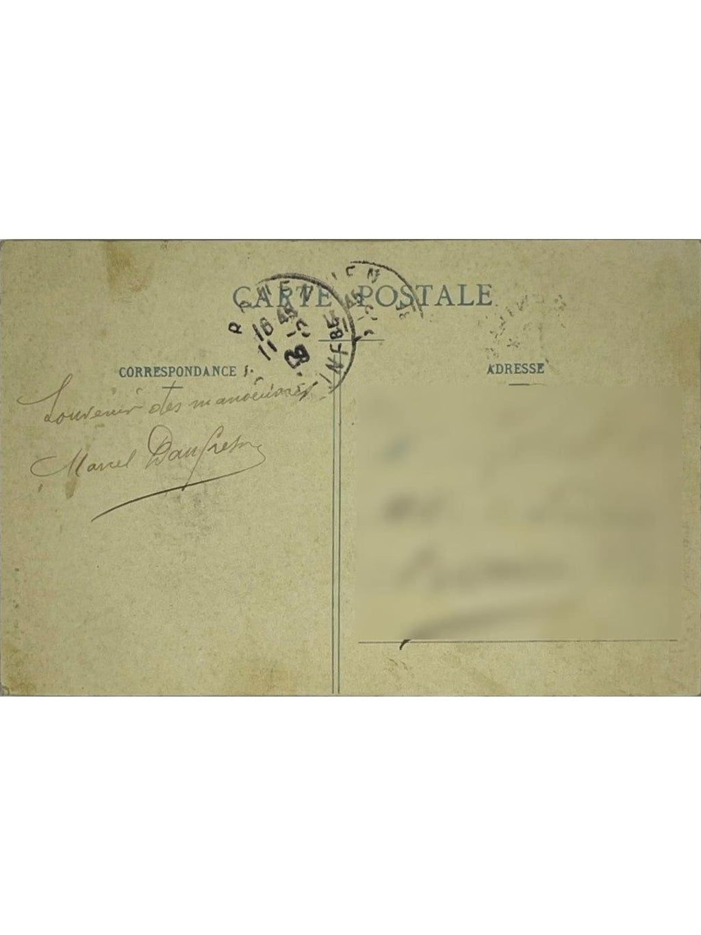 Verso de la carte postale
