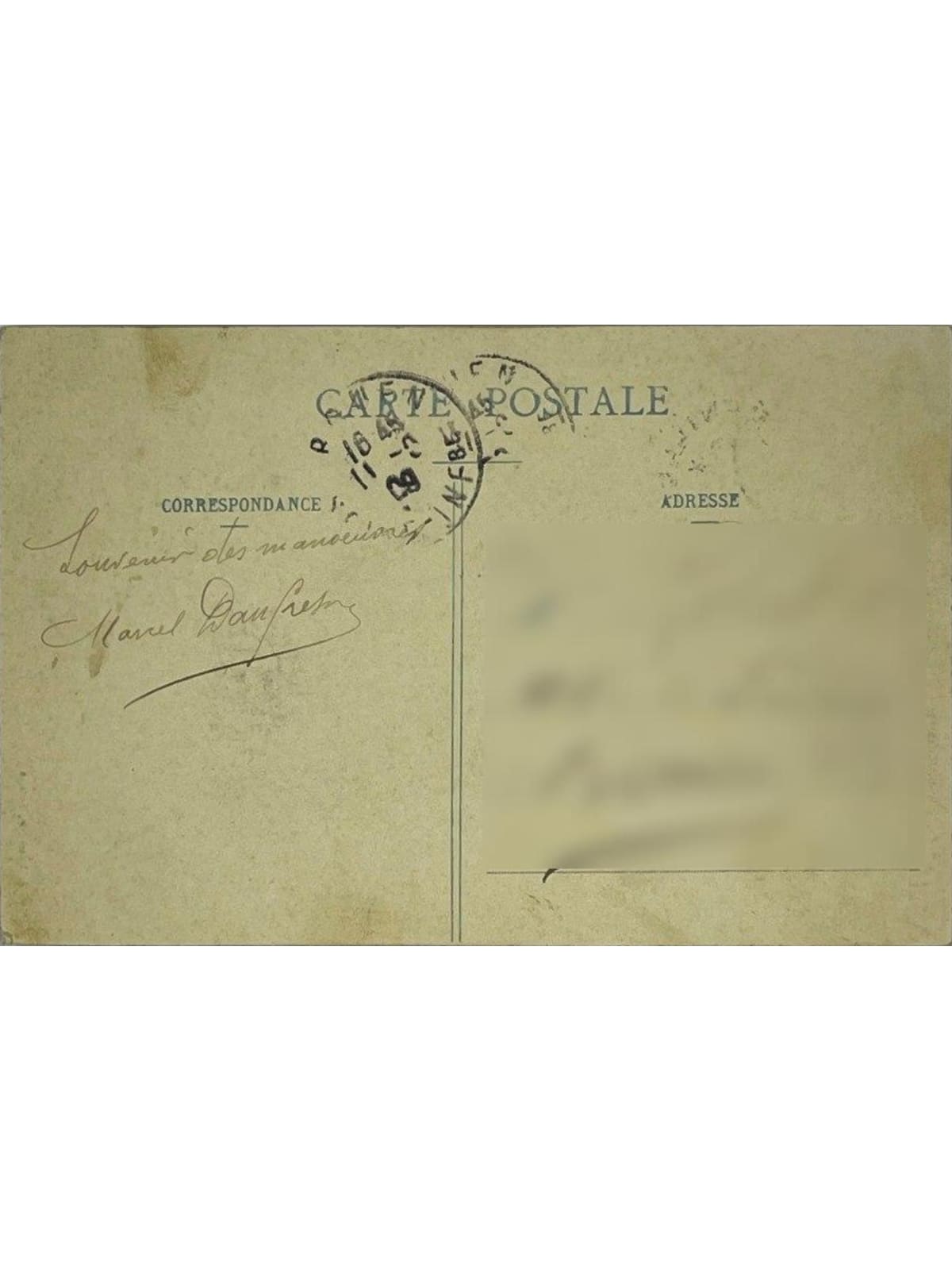Verso de la carte postale
