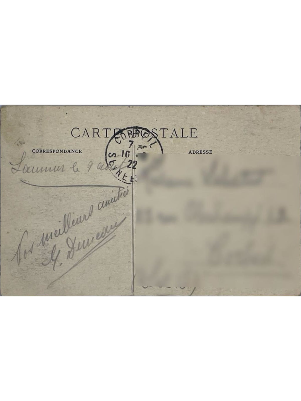 Verso de la carte postale