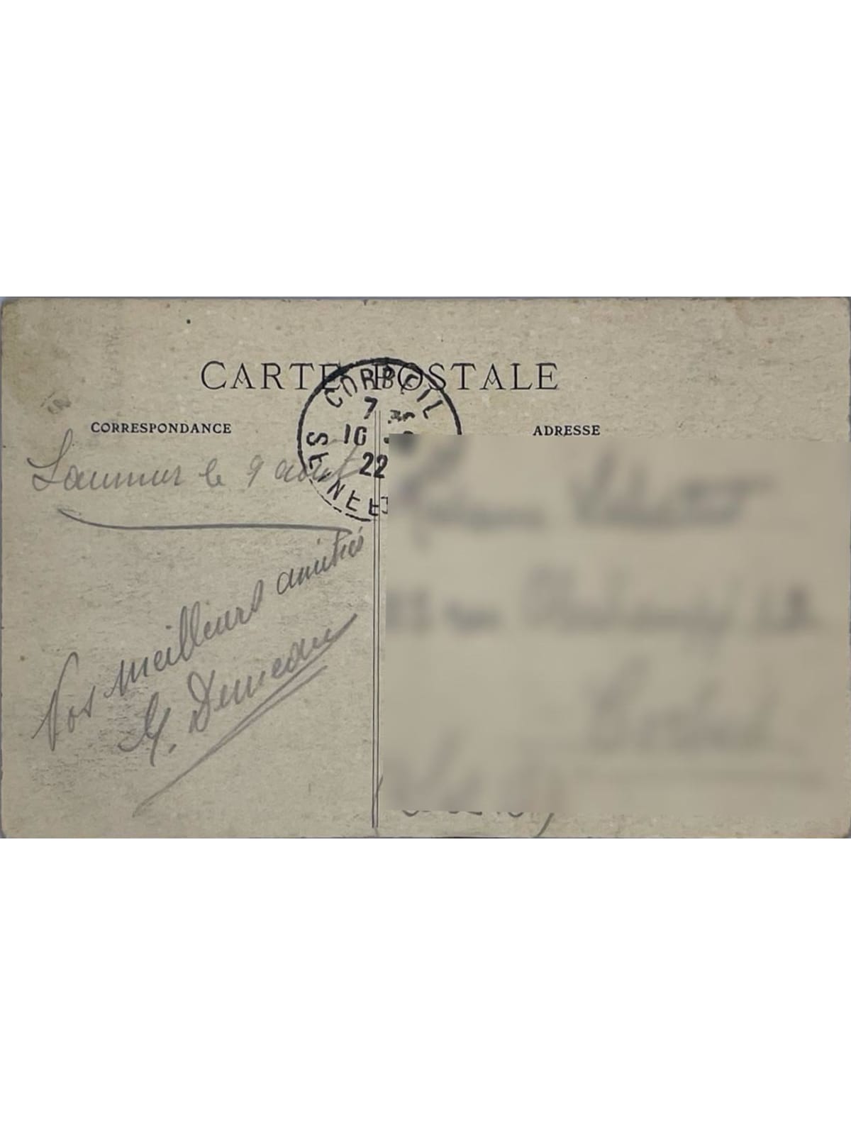 Verso de la carte postale