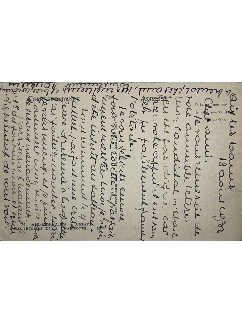 Verso de la carte postale