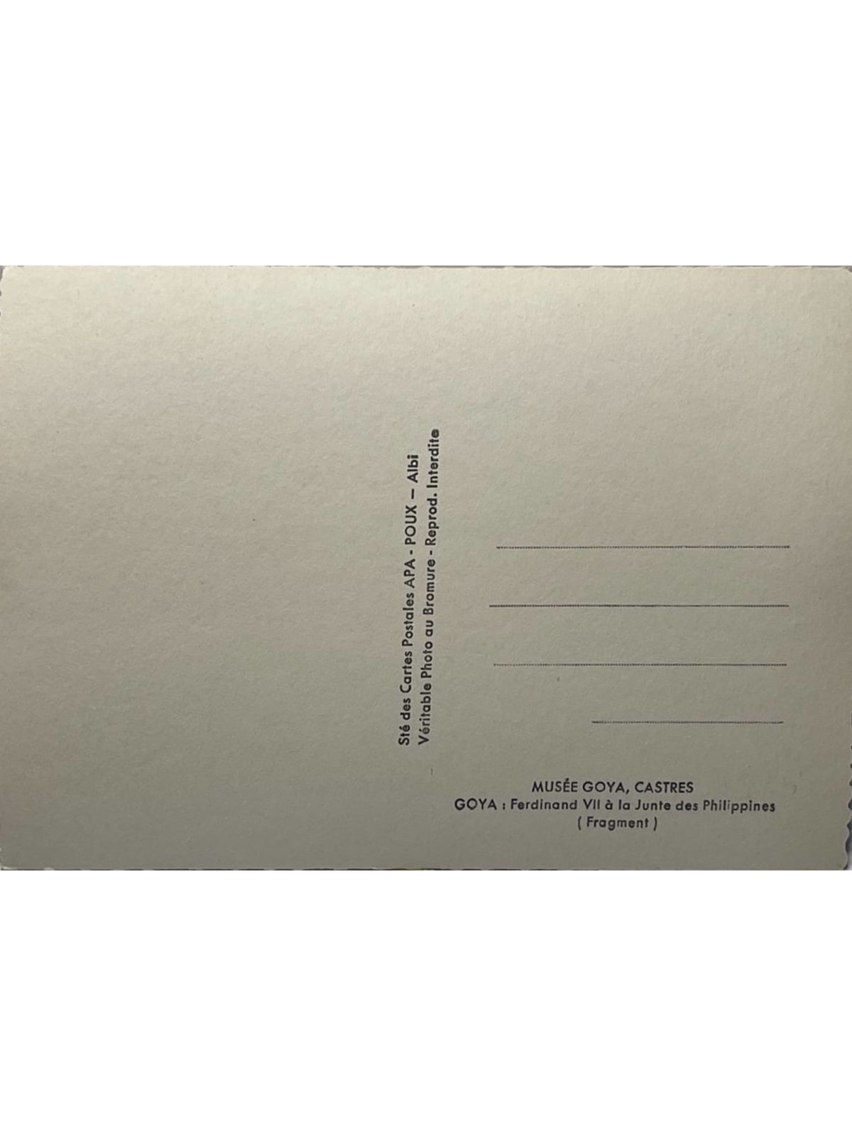 Verso de la carte postale