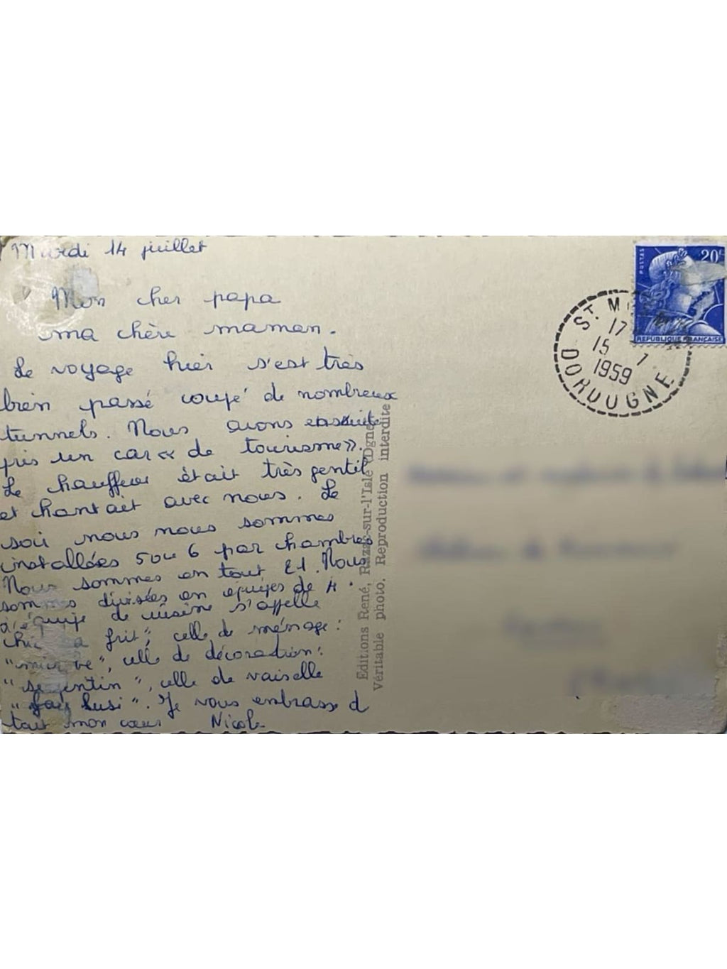 Verso de la carte postale