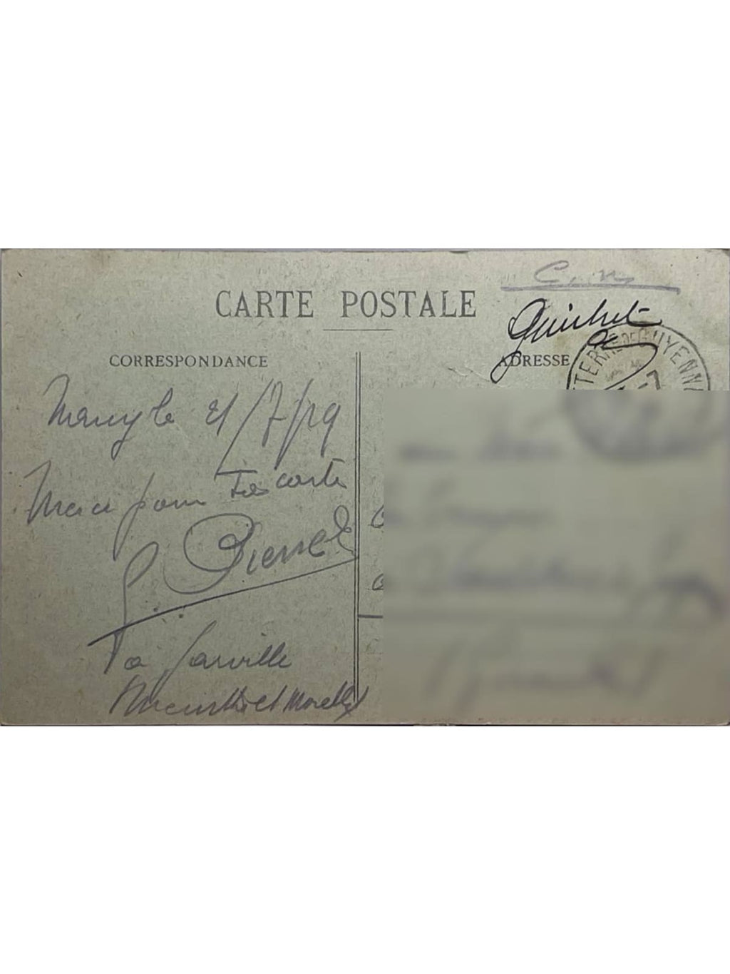Verso de la carte postale