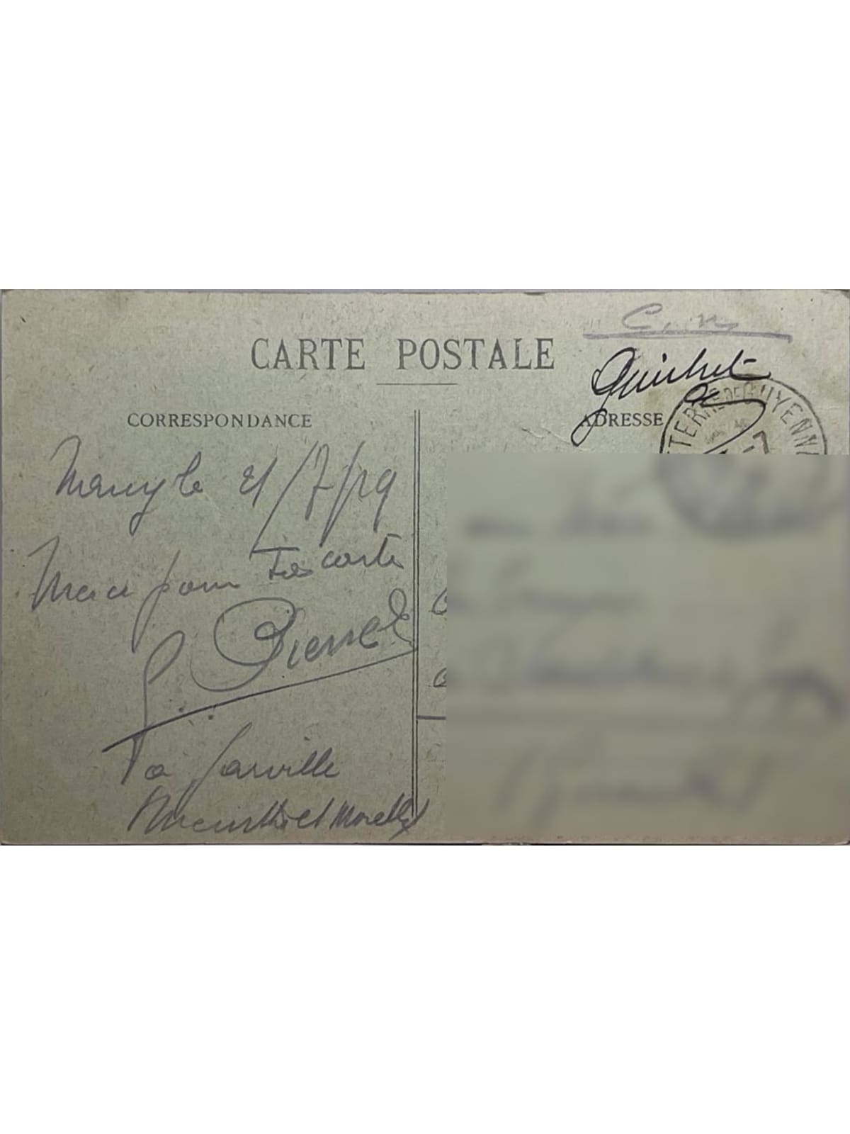 Verso de la carte postale