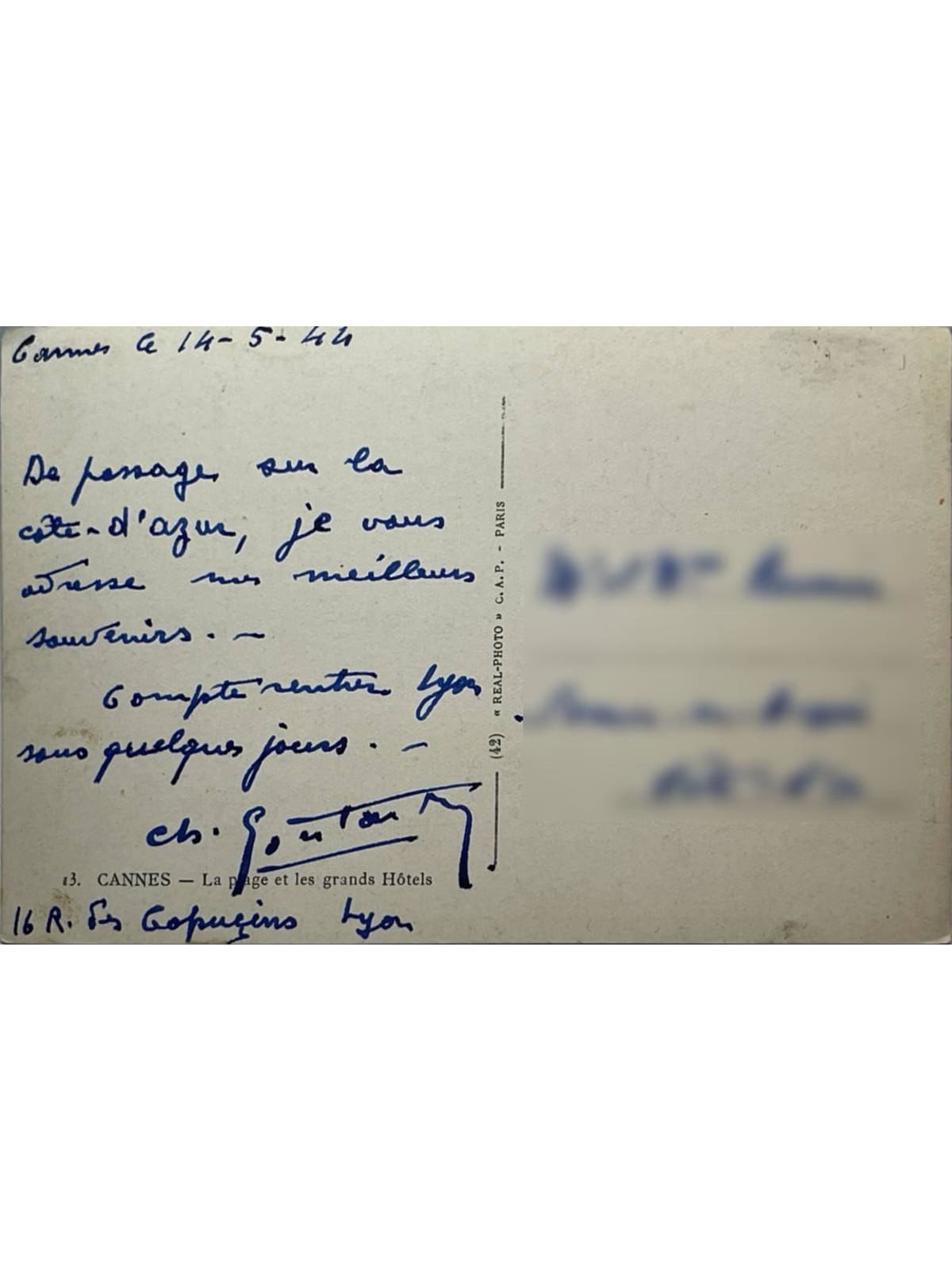 Verso de la carte postale