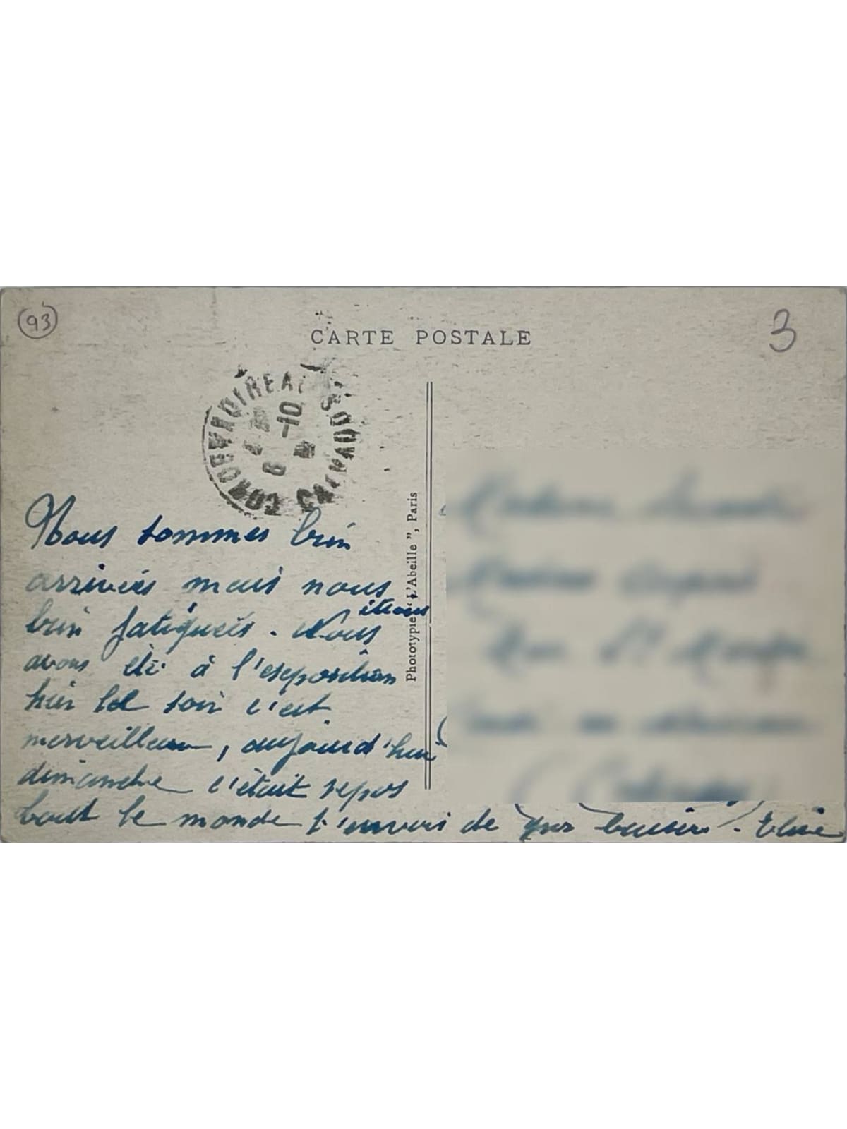 Verso de la carte postale