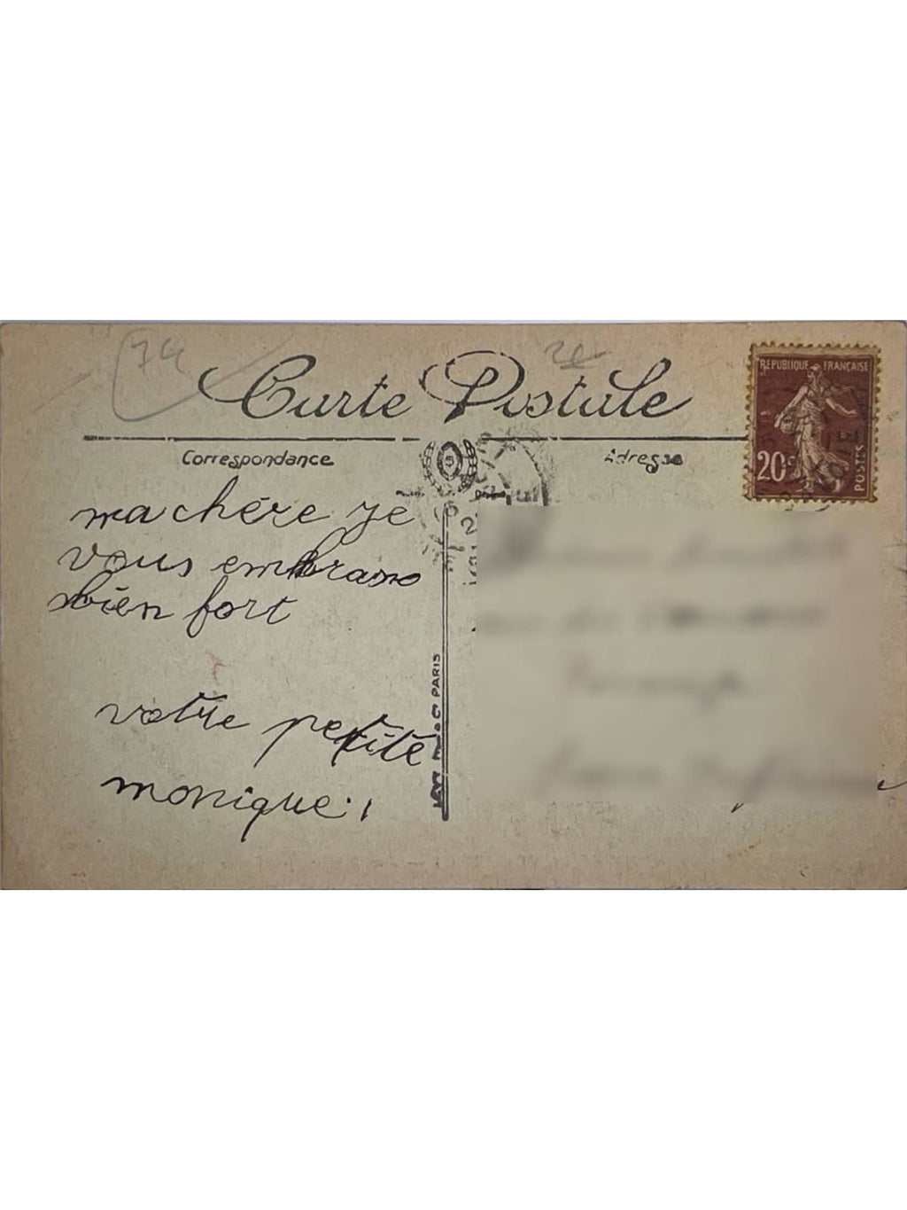 Verso de la carte postale