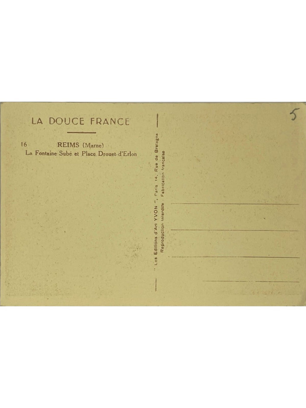 Verso de la carte postale