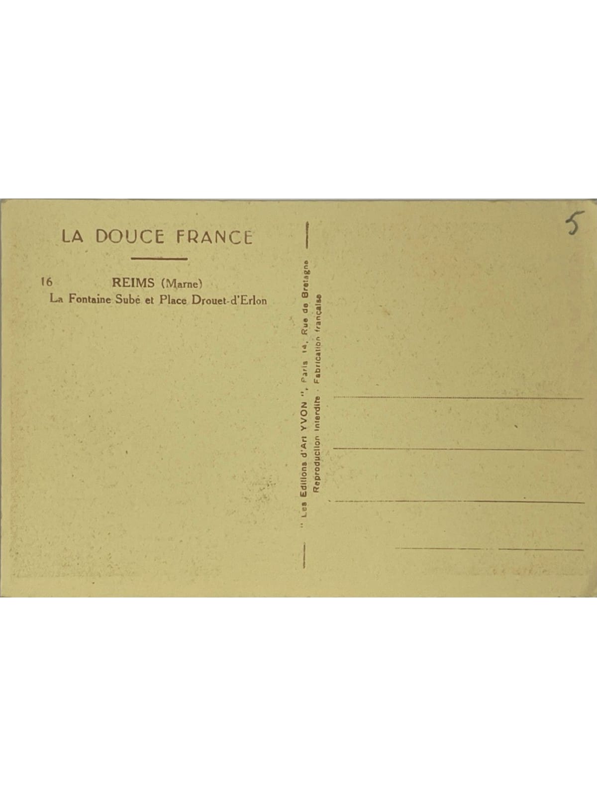 Verso de la carte postale