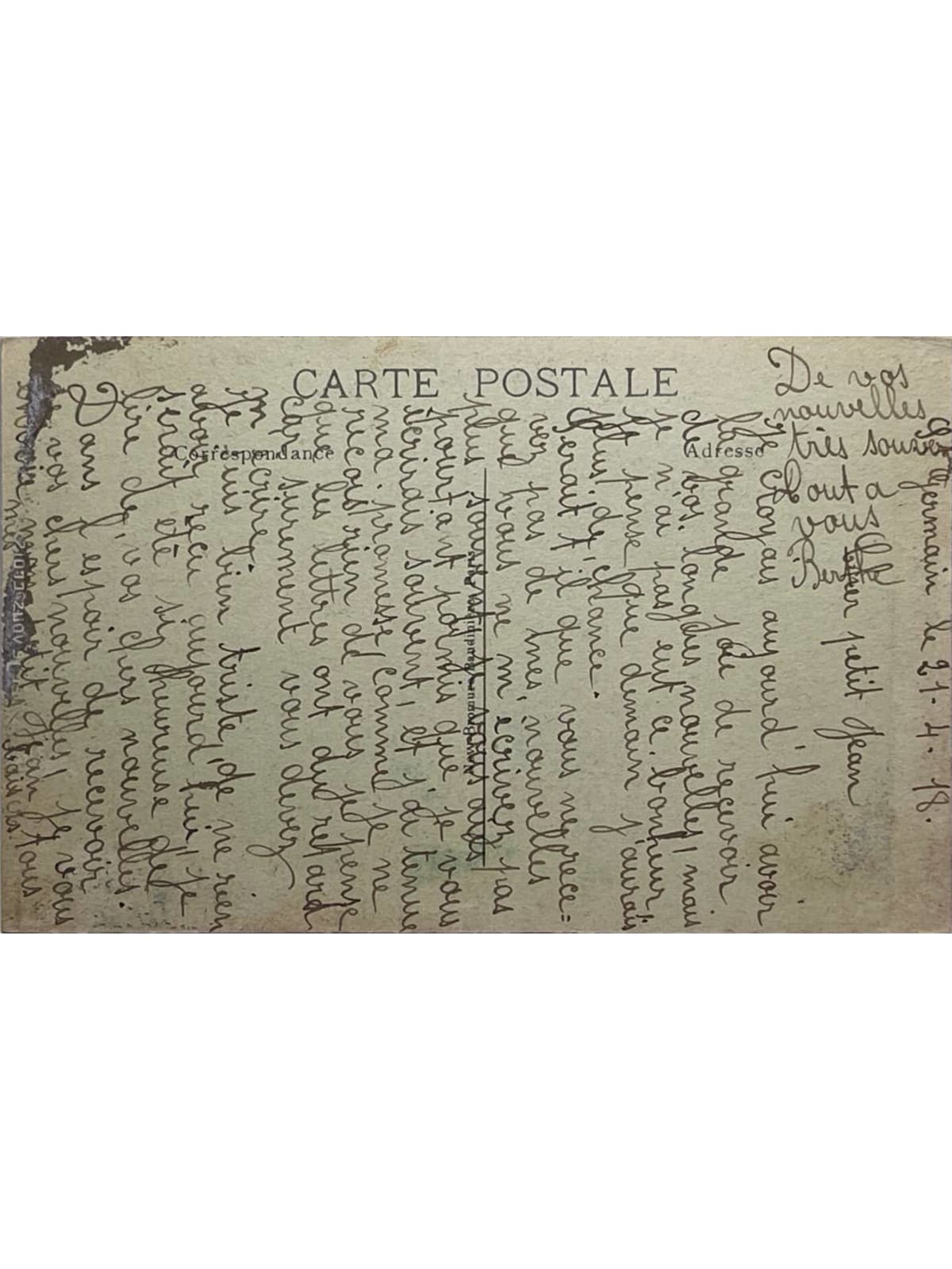 Verso de la carte postale