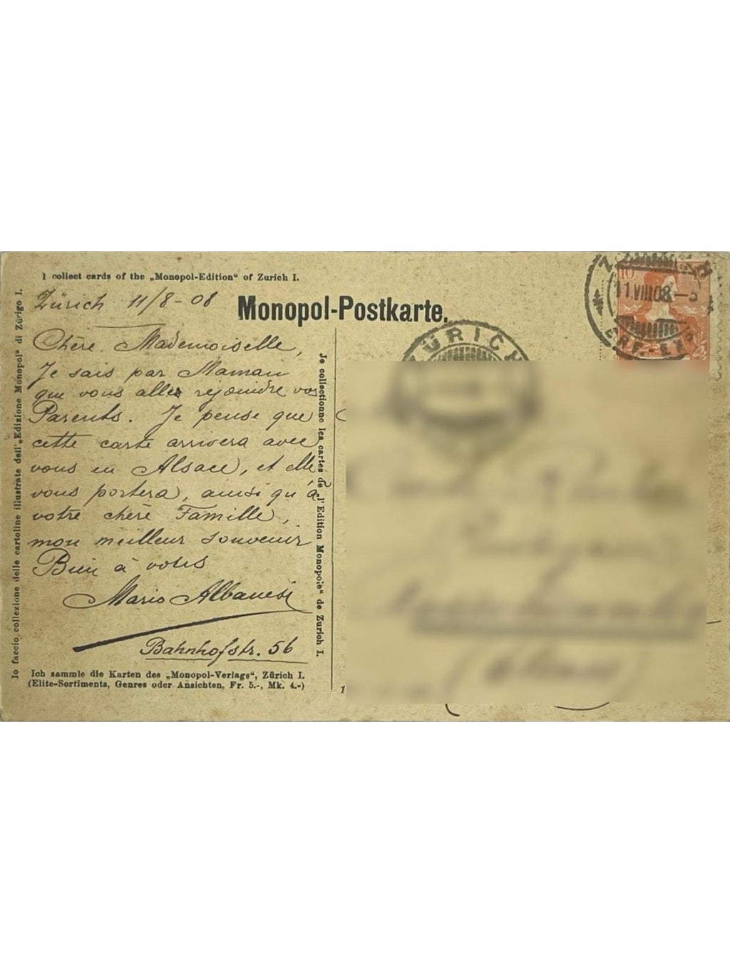 Verso de la carte postale