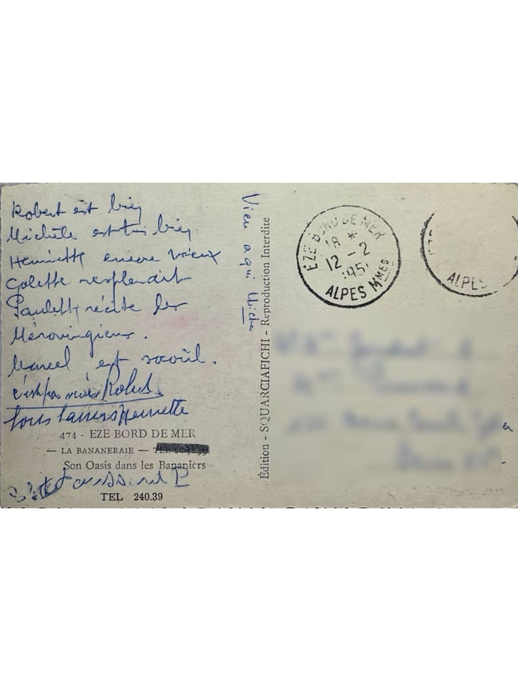 Verso de la carte postale