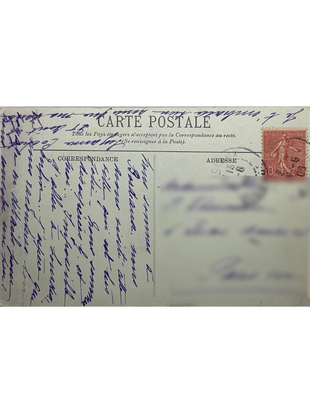 Verso de la carte postale