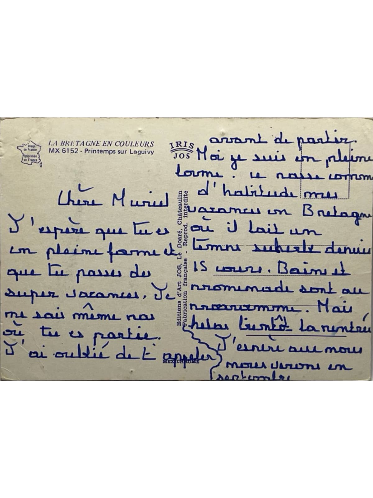 Verso de la carte postale