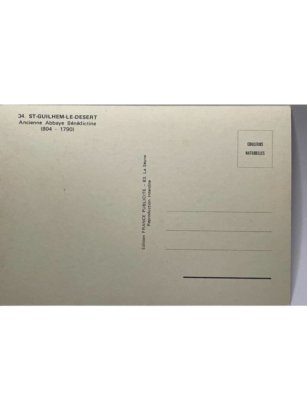 Verso de la carte postale