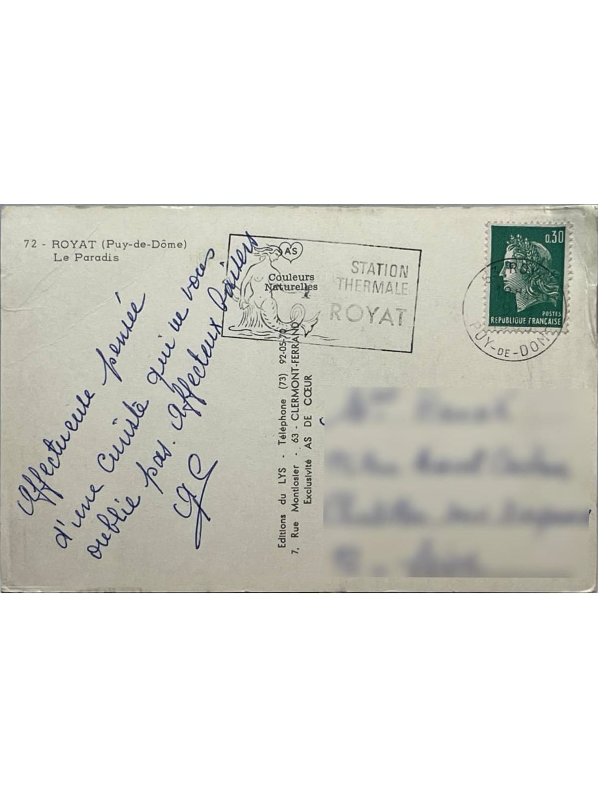 Verso de la carte postale