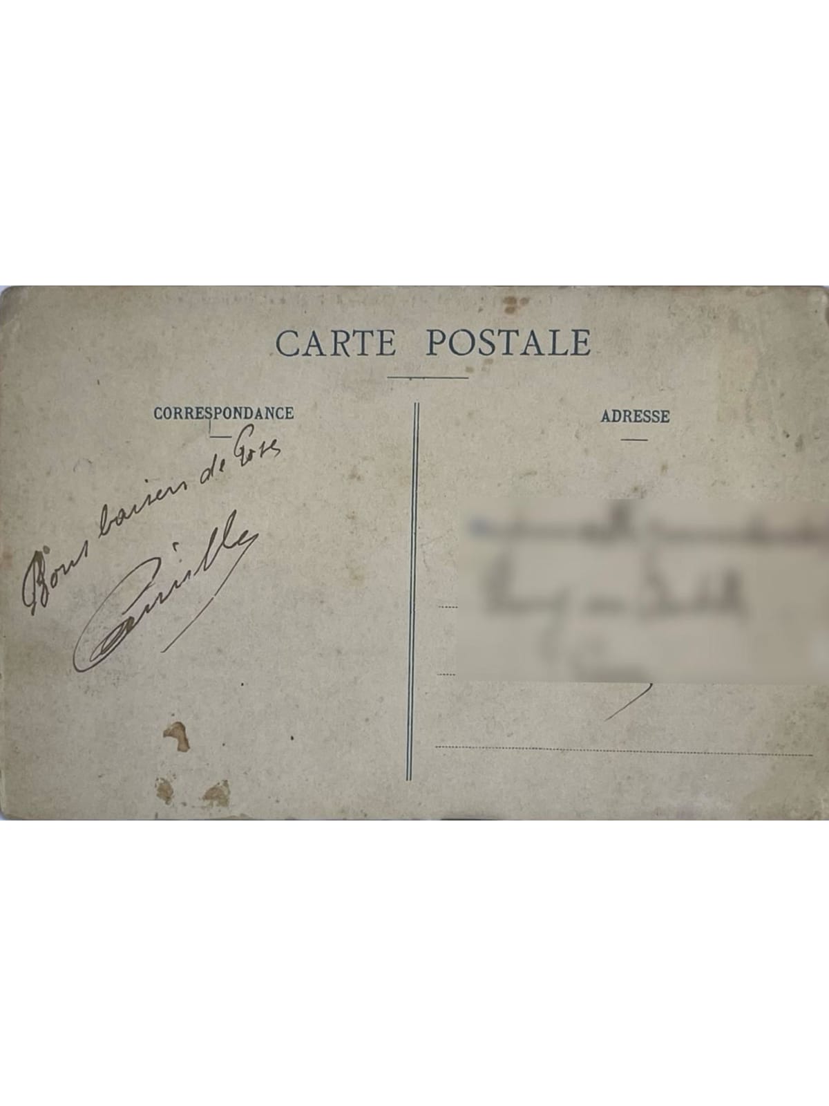 Verso de la carte postale