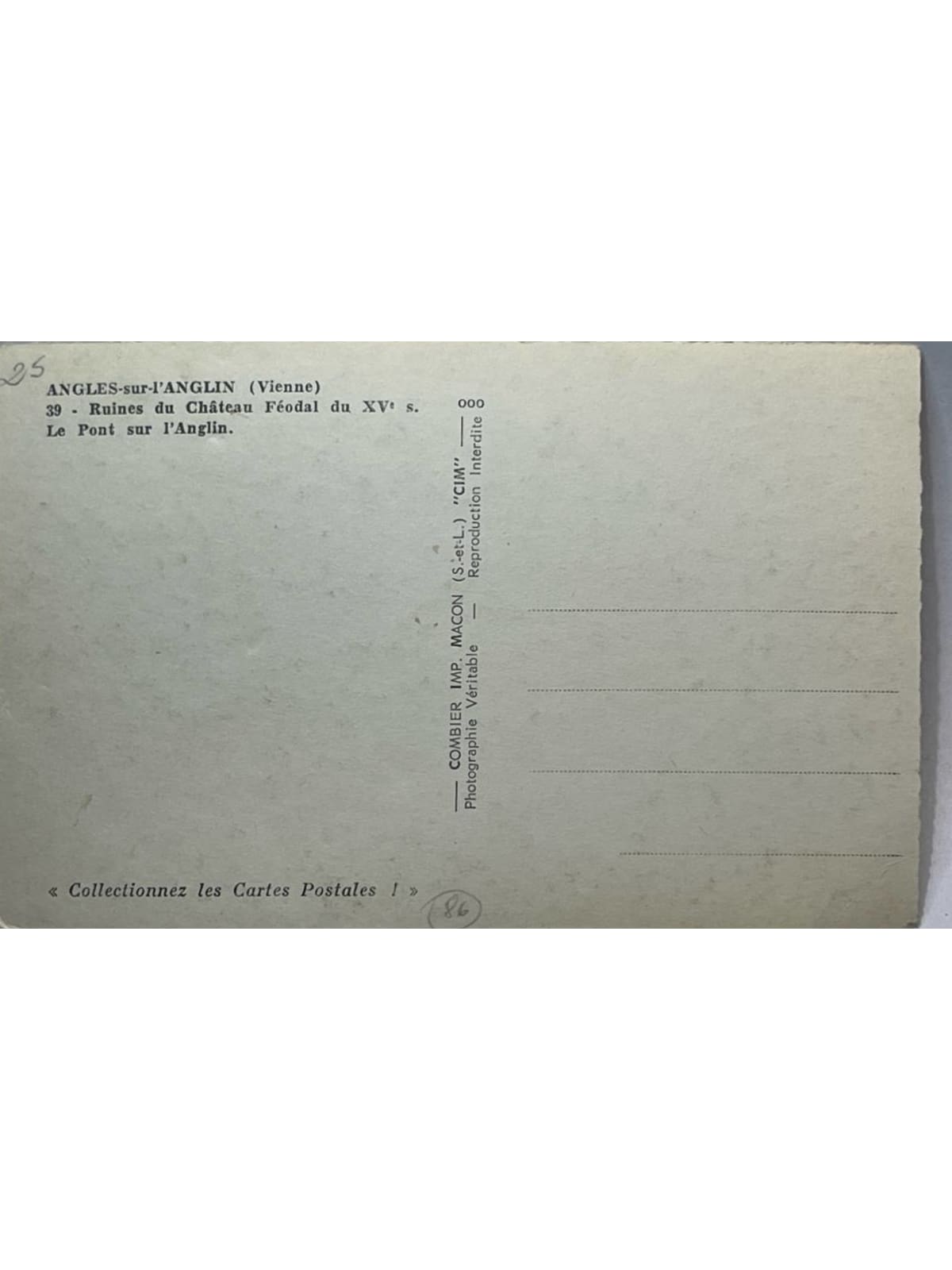 Verso de la carte postale