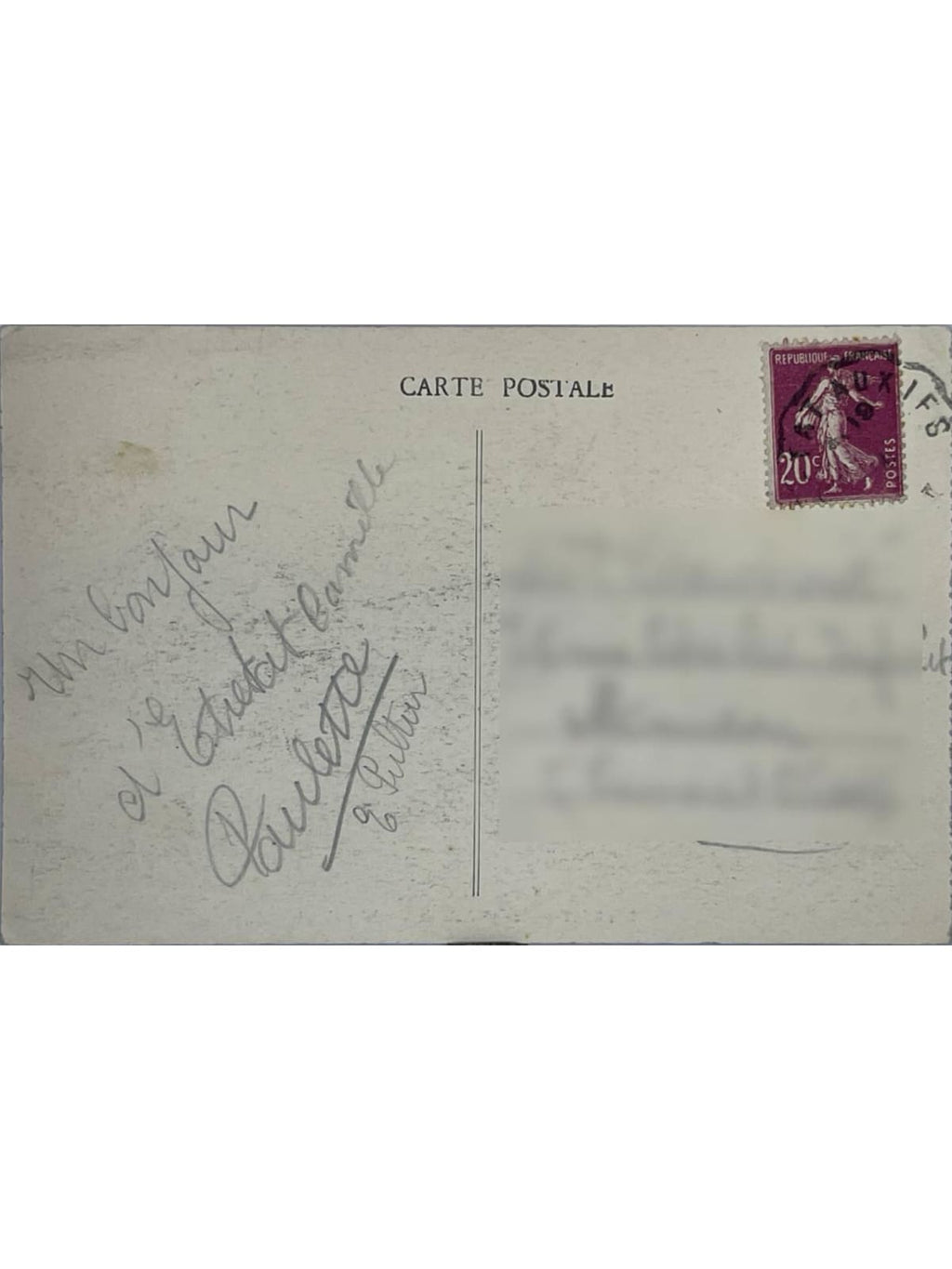 Verso de la carte postale
