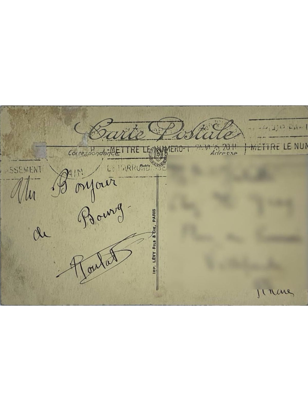 Verso de la carte postale