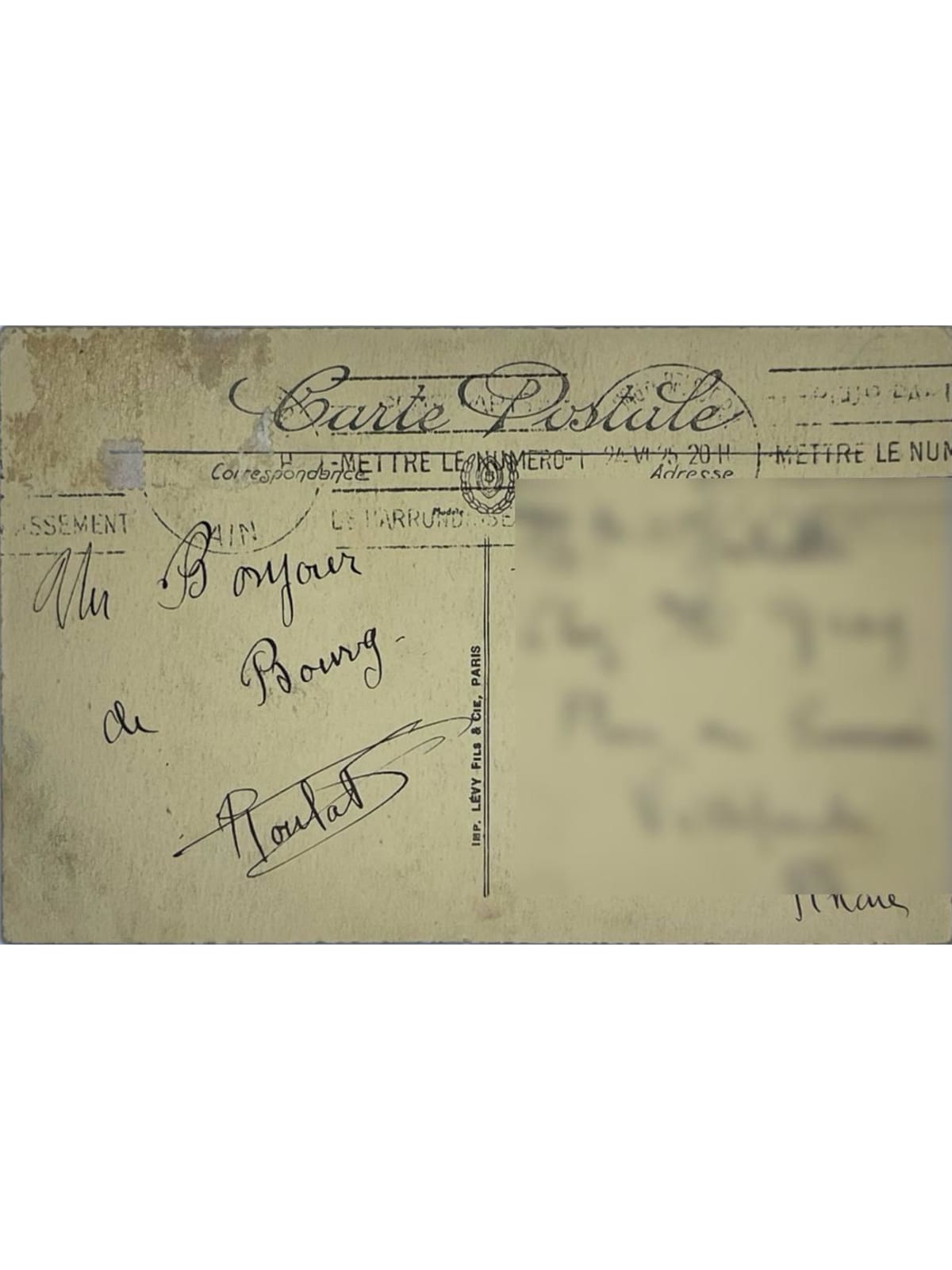 Verso de la carte postale