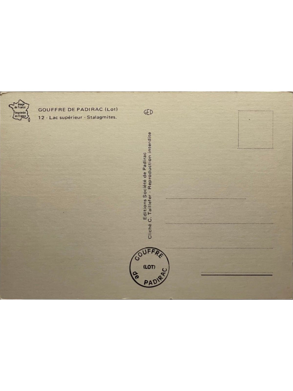 Verso de la carte postale