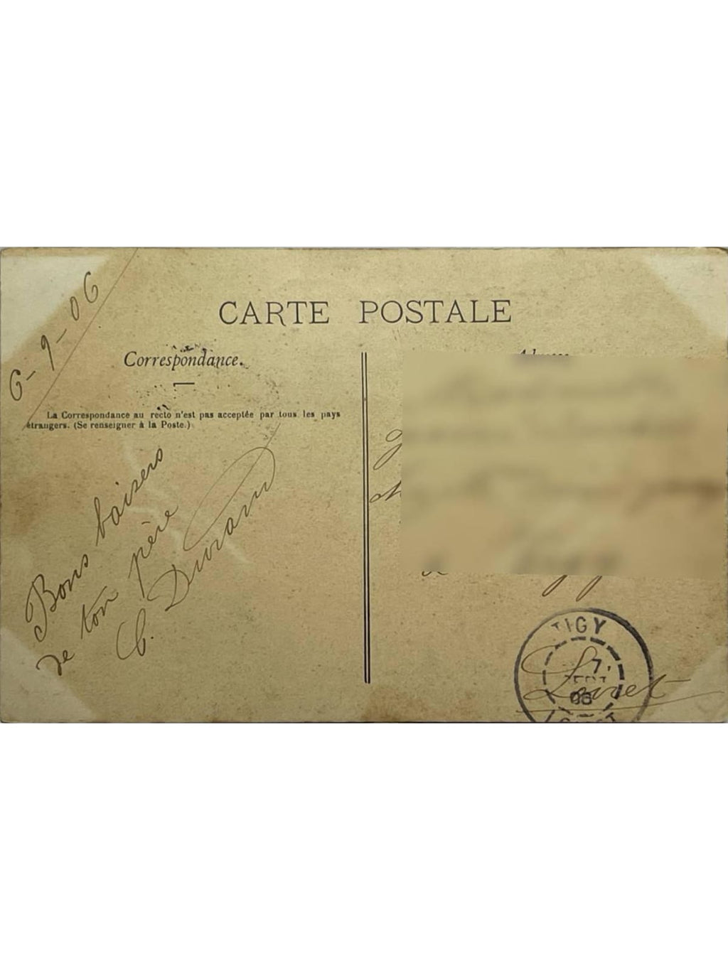 Verso de la carte postale