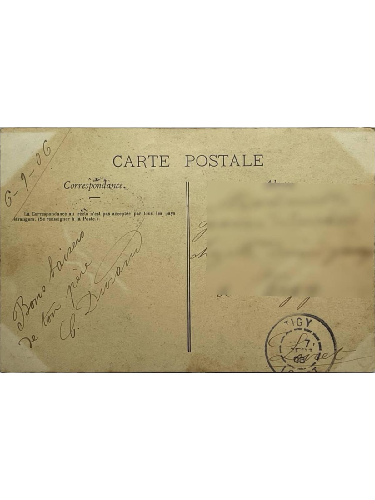 Verso de la carte postale