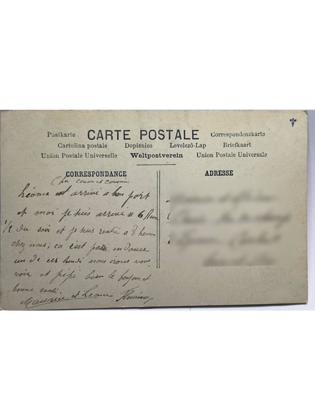 Verso de la carte postale