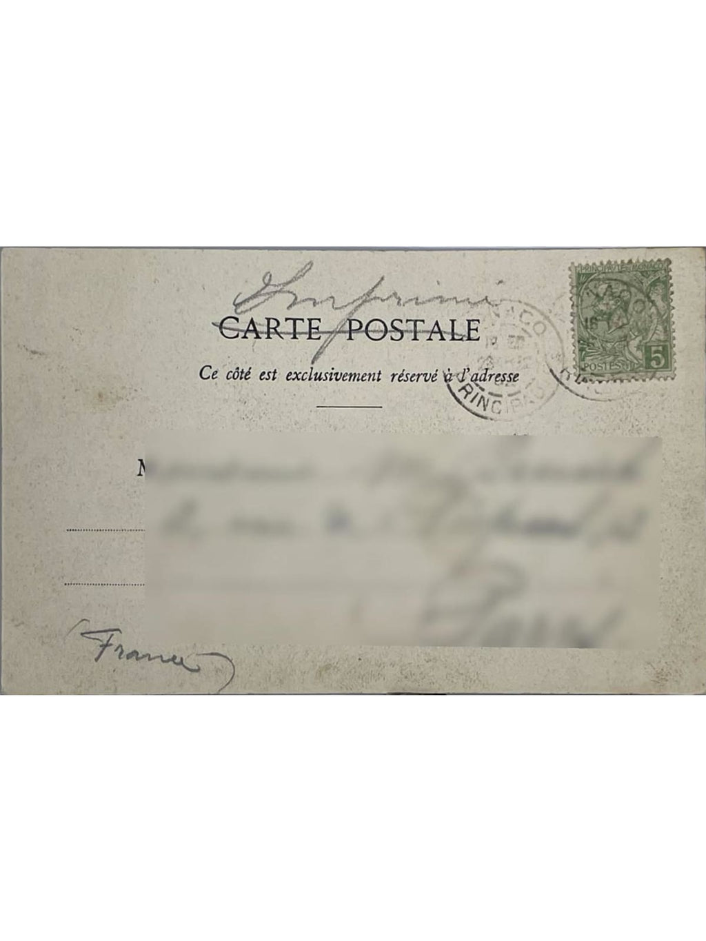 Verso de la carte postale