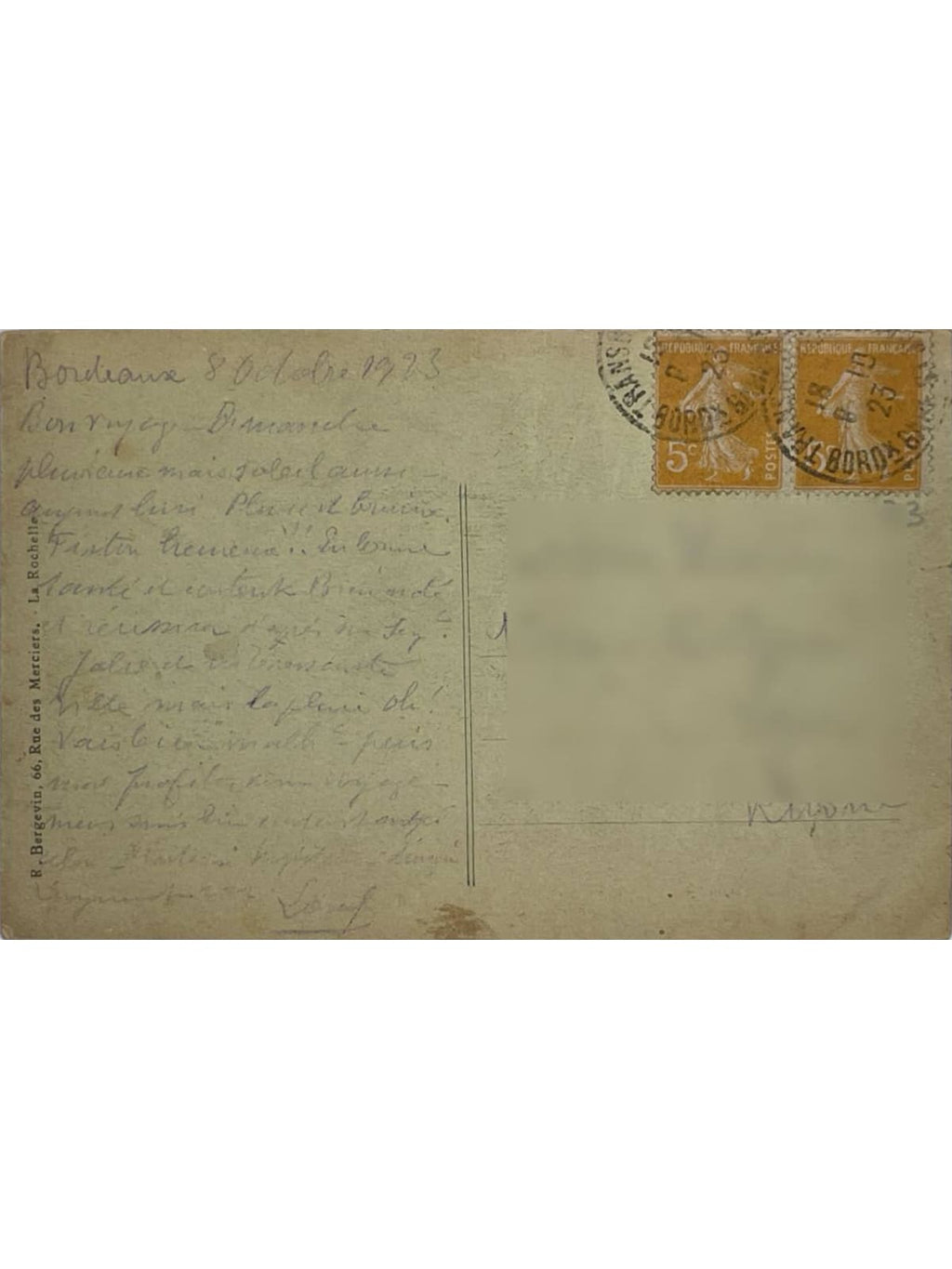 Verso de la carte postale
