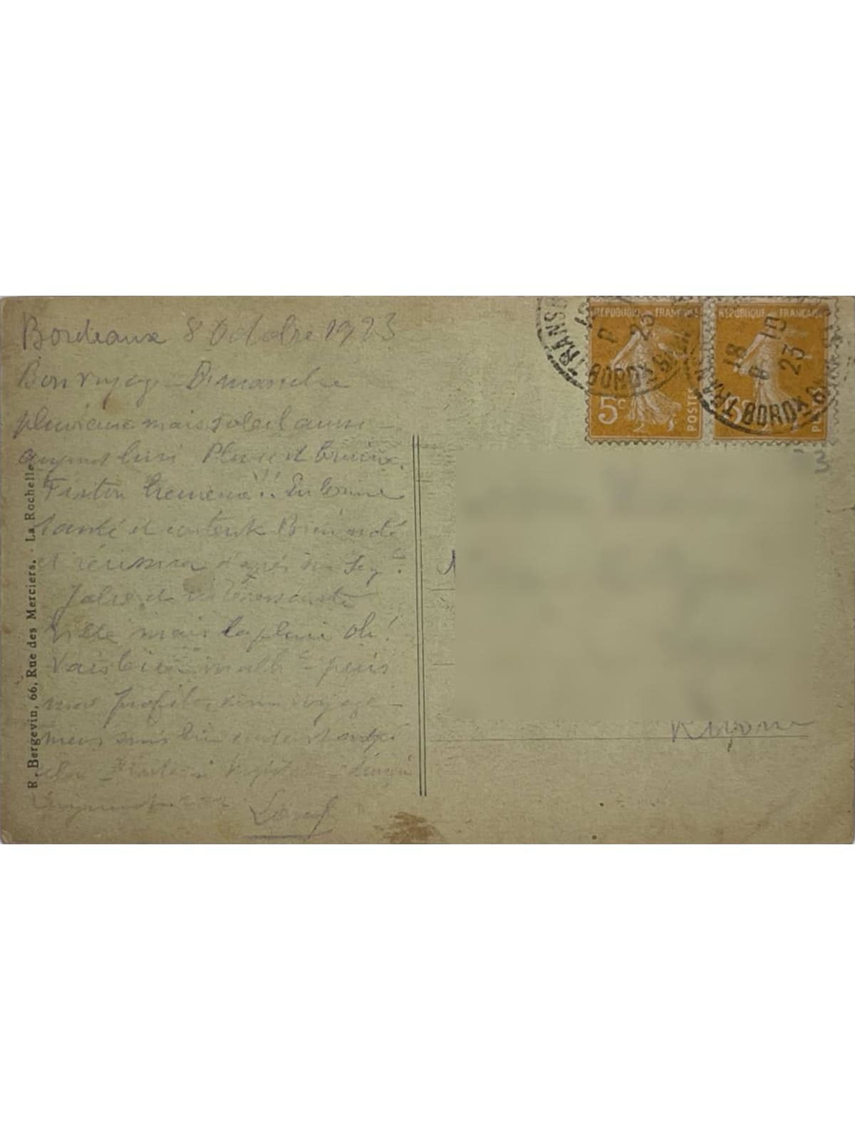 Verso de la carte postale