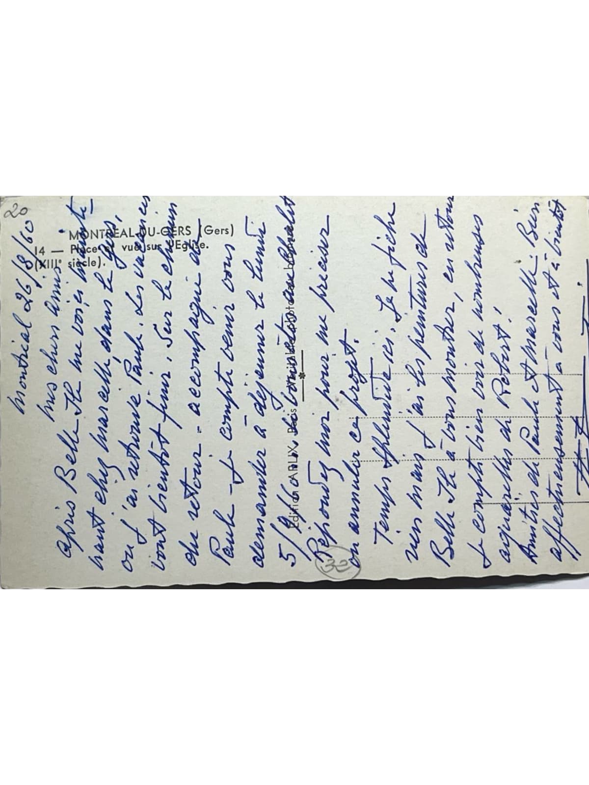 Verso de la carte postale
