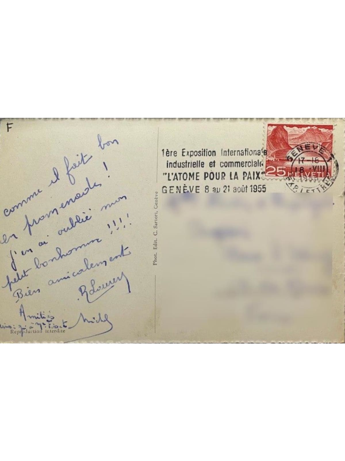 Verso de la carte postale