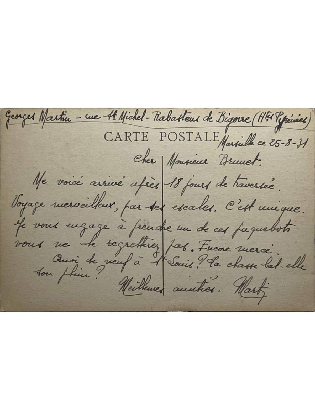 Verso de la carte postale