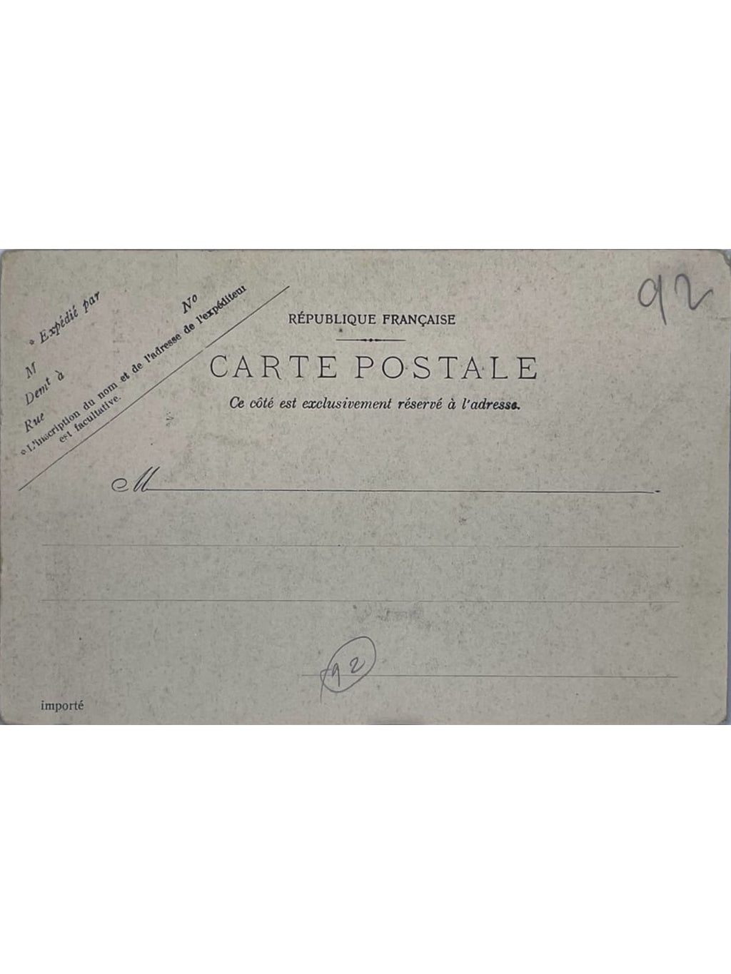 Verso de la carte postale