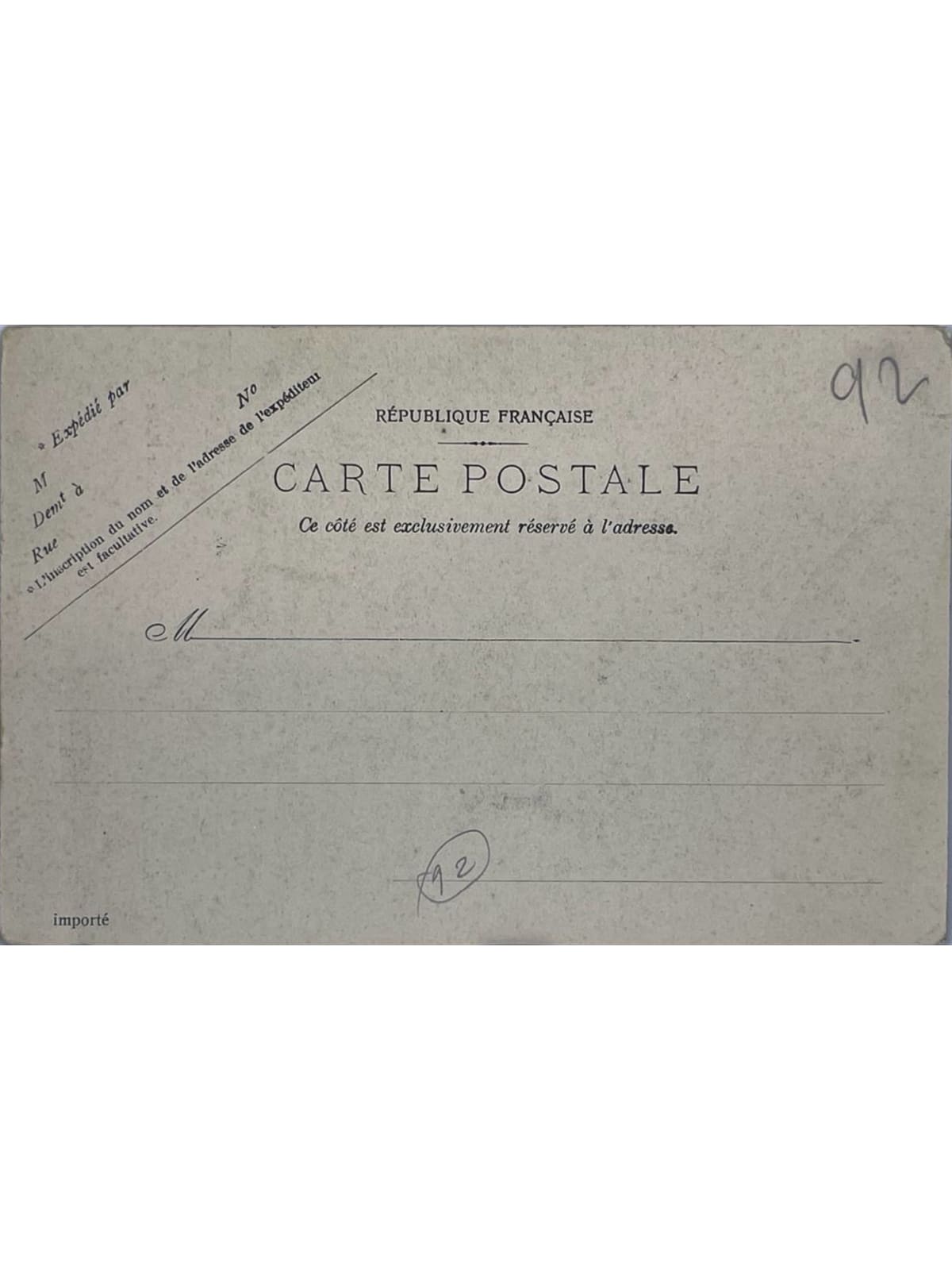Verso de la carte postale