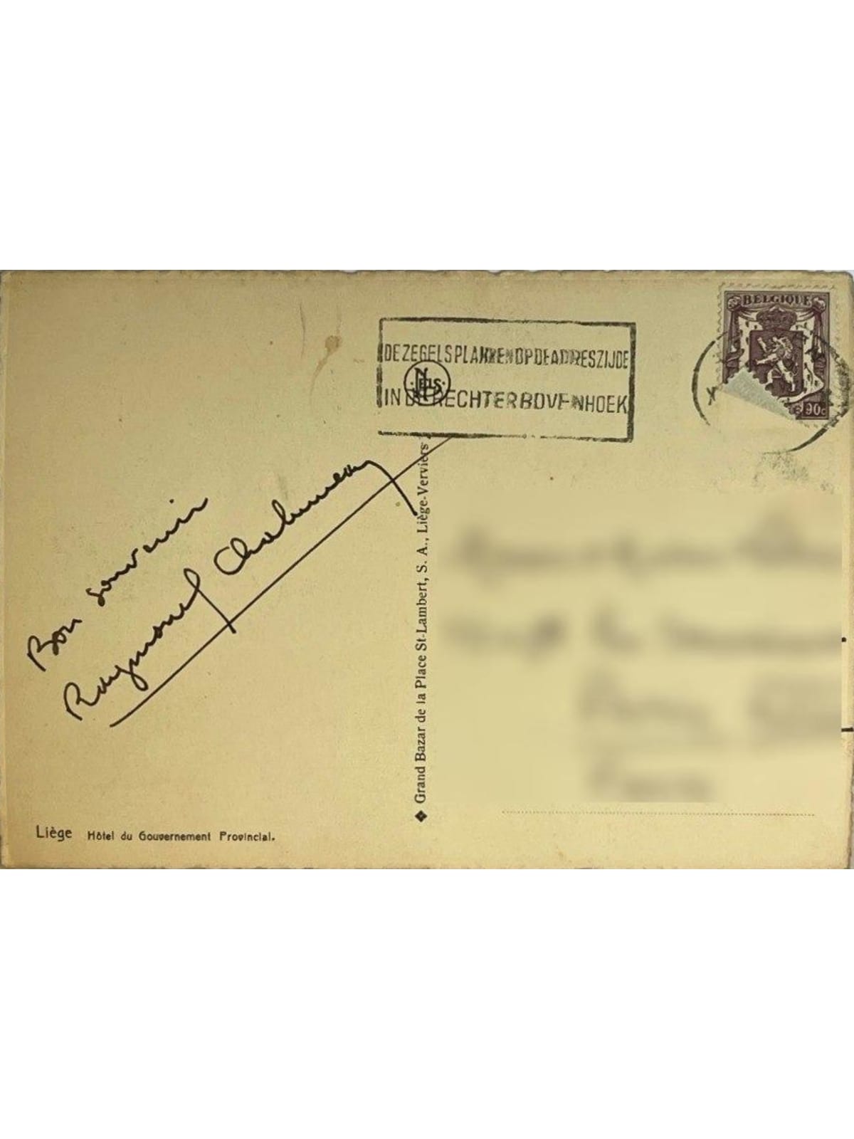 Verso de la carte postale